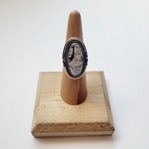 White Buffalo Oval Statement Ring Sterling Silver Native American Handmafe